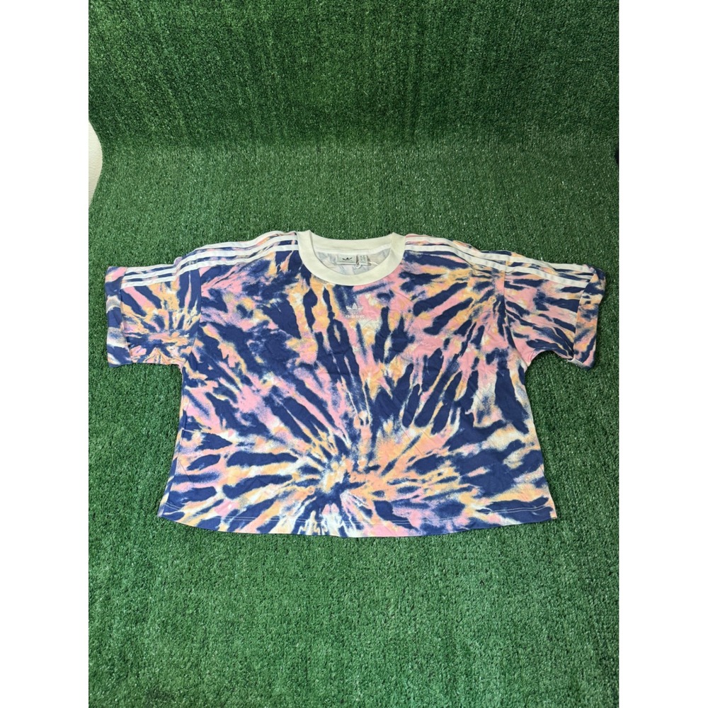 Adidas Tie Dye Cropped T‎ Shirt Womens Size Medium Blue Pink Orange